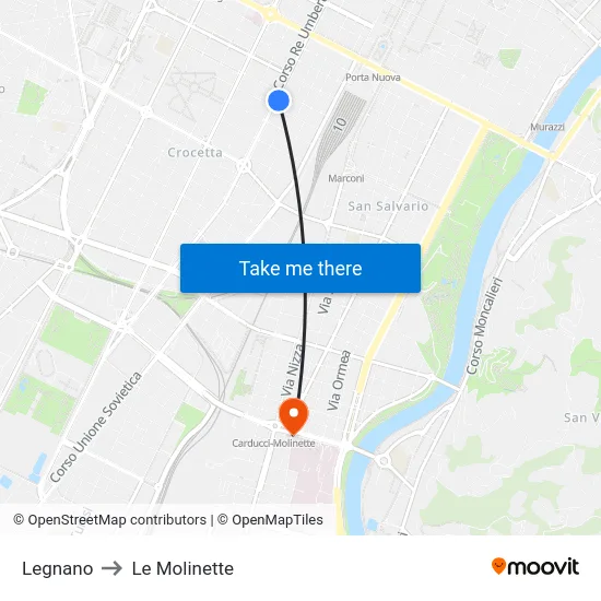 Legnano to Le Molinette map