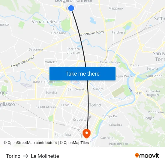 Torino to Le Molinette map