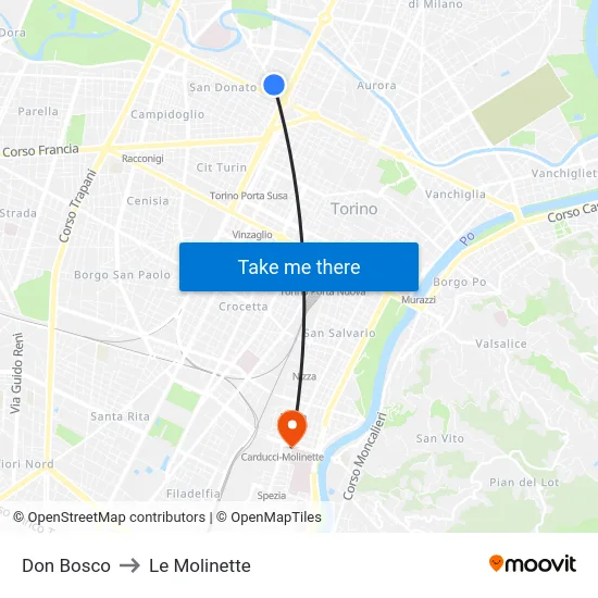 Don Bosco to Le Molinette map