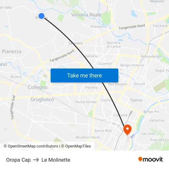 Oropa Cap to Le Molinette map