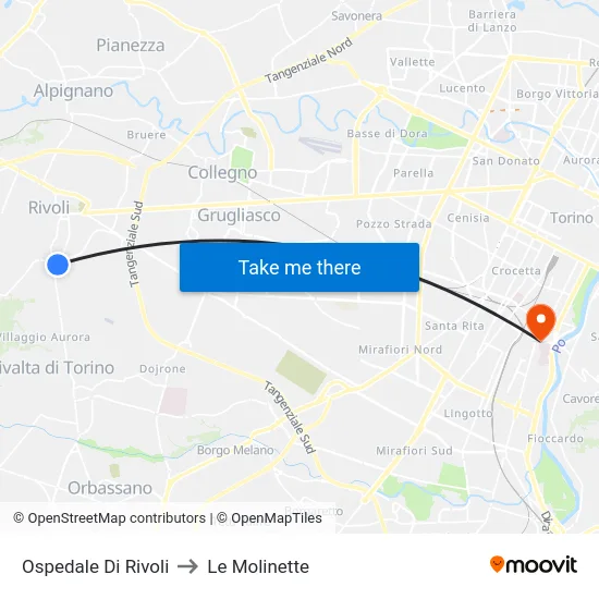 Ospedale Di Rivoli to Le Molinette map