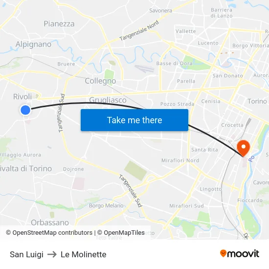 San Luigi to Le Molinette map