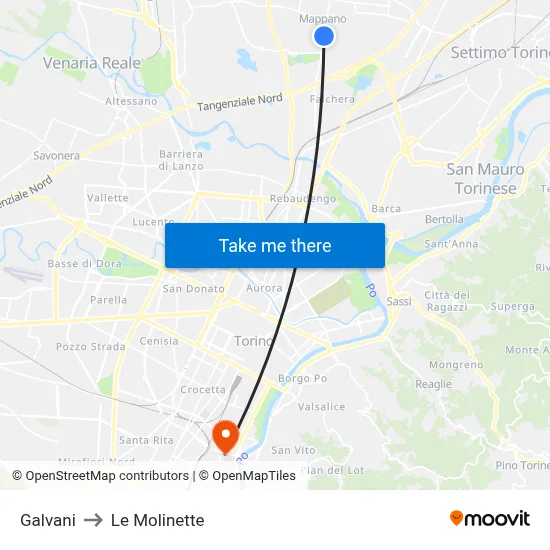 Galvani to Le Molinette map