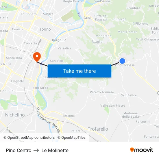 Pino Centro to Le Molinette map