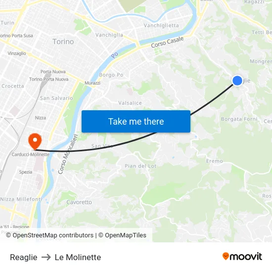 Reaglie to Le Molinette map