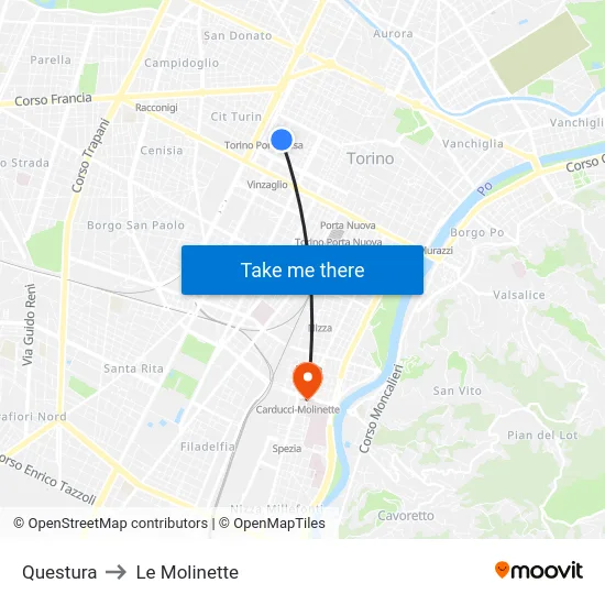Questura to Le Molinette map