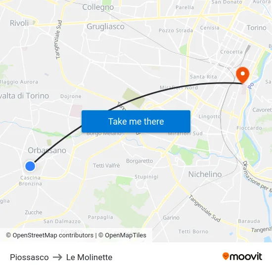 Piossasco to Le Molinette map