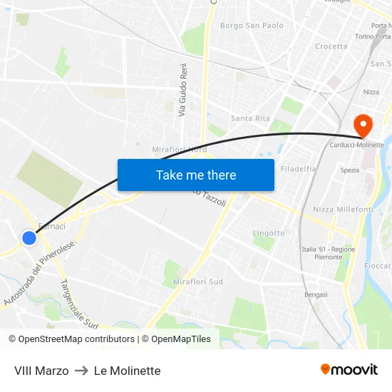 VIII Marzo to Le Molinette map