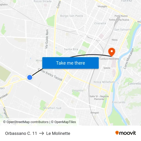 Orbassano C. 11 to Le Molinette map