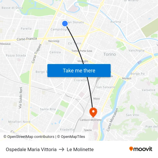 Maria Vittoria Hospital to Le Molinette map