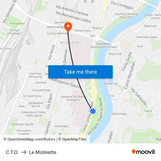 C.T.O. to Le Molinette map