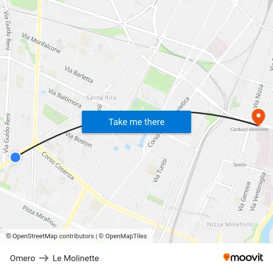 Omero to Le Molinette map