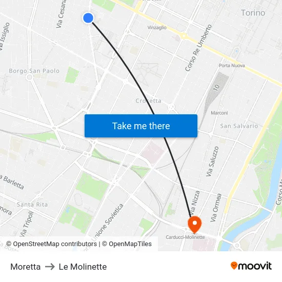 Moretta to Le Molinette map