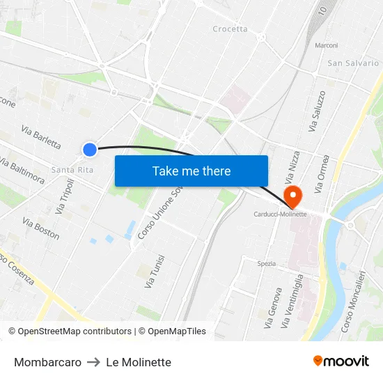 Mombarcaro to Le Molinette map