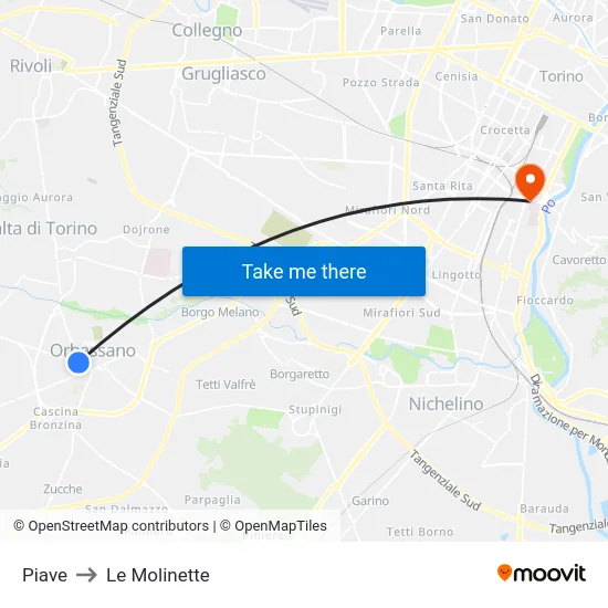 Piave to Le Molinette map