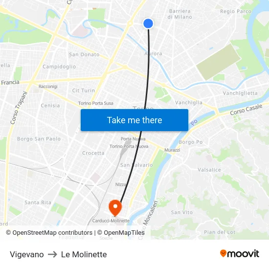Vigevano to Le Molinette map