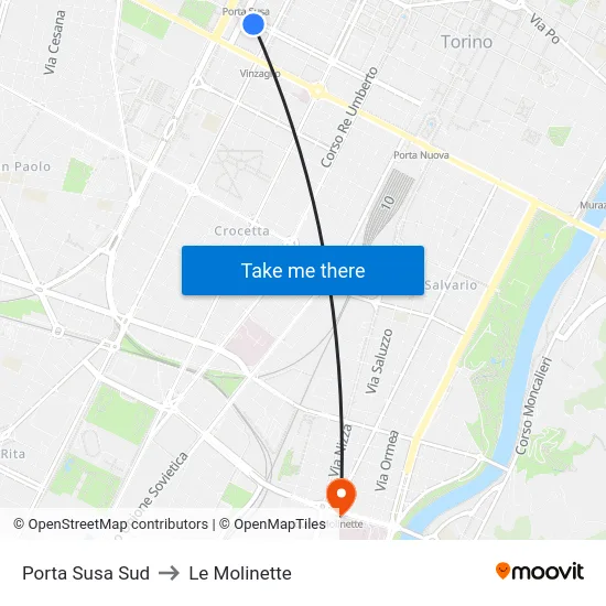 South Porta Susa to Le Molinette map