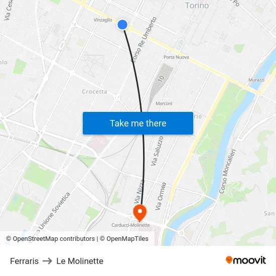 Ferraris to Le Molinette map