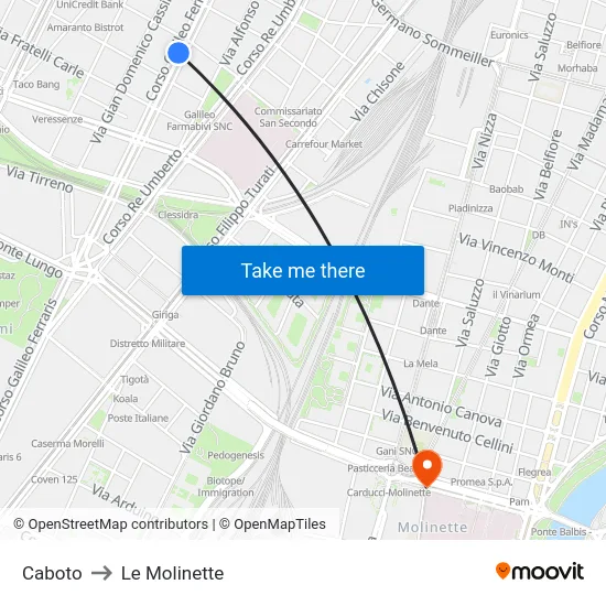 Caboto to Le Molinette map