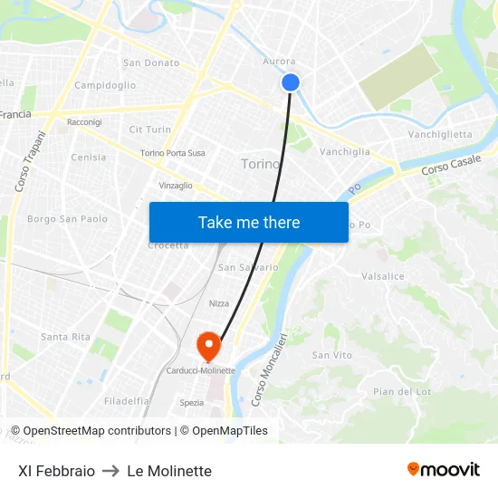 XI Febbraio to Le Molinette map