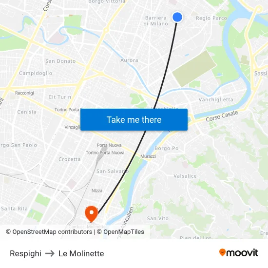 Respighi to Le Molinette map