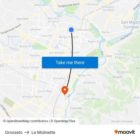 Grosseto to Le Molinette map