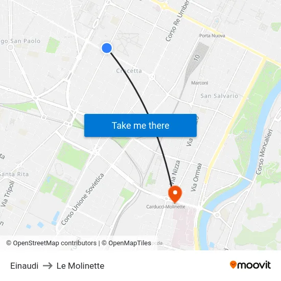 Einaudi to Le Molinette map