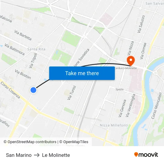San Marino to Le Molinette map