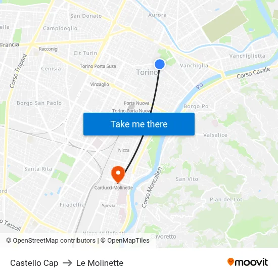 Castello Terminal to Le Molinette map
