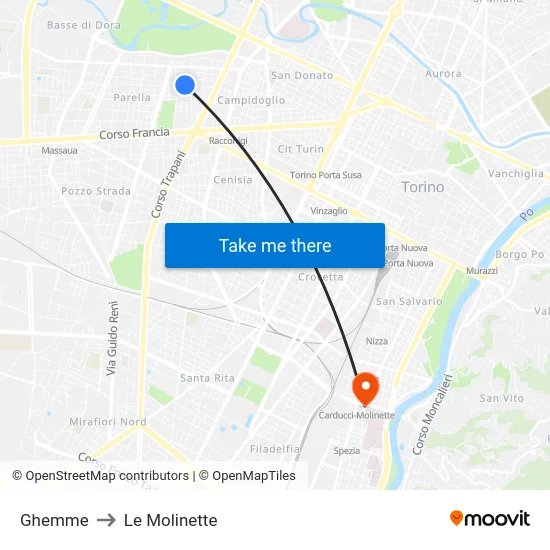 Ghemme to Le Molinette map