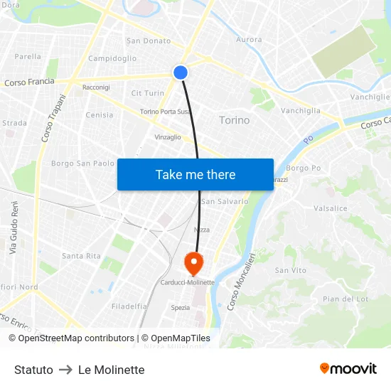 Statuto to Le Molinette map