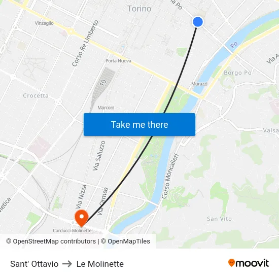 Sant' Ottavio to Le Molinette map