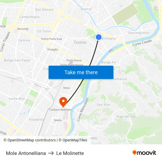 Mole Antonelliana to Le Molinette map