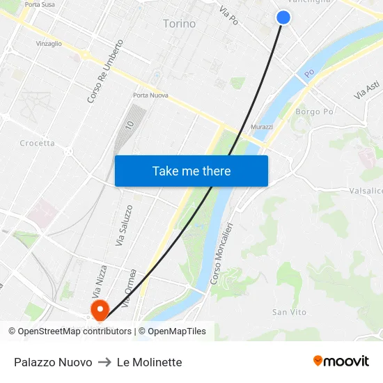New Palace to Le Molinette map
