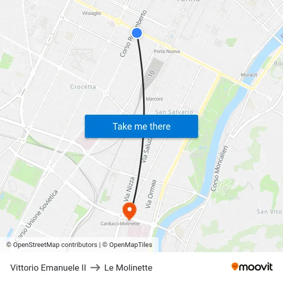 Vittorio Emanuele II to Le Molinette map