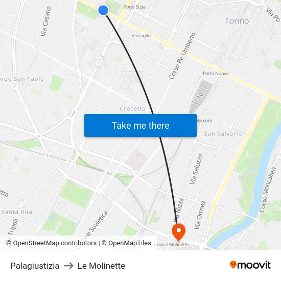 Palace of Justice to Le Molinette map