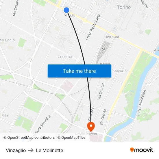 Vinzaglio to Le Molinette map