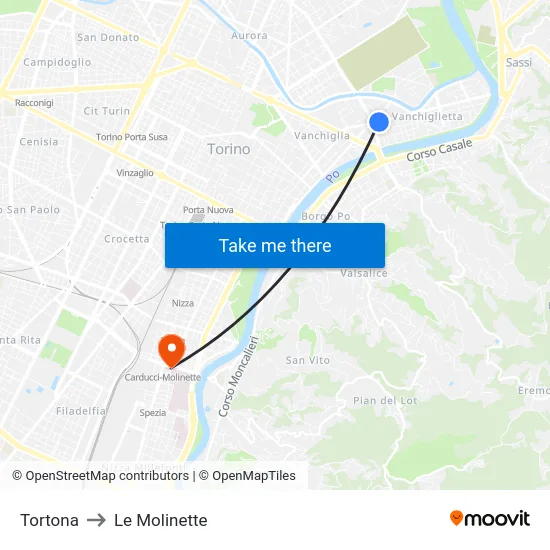 Tortona to Le Molinette map
