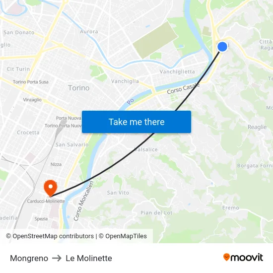 Mongreno to Le Molinette map