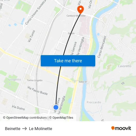 Beinette to Le Molinette map