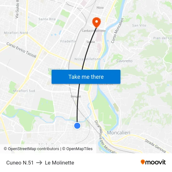 Cuneo N.51 to Le Molinette map