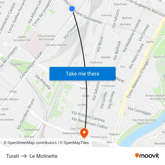 Turati to Le Molinette map