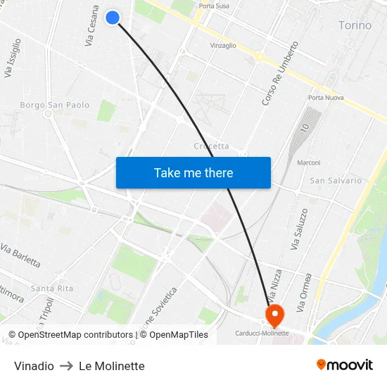 Vinadio to Le Molinette map