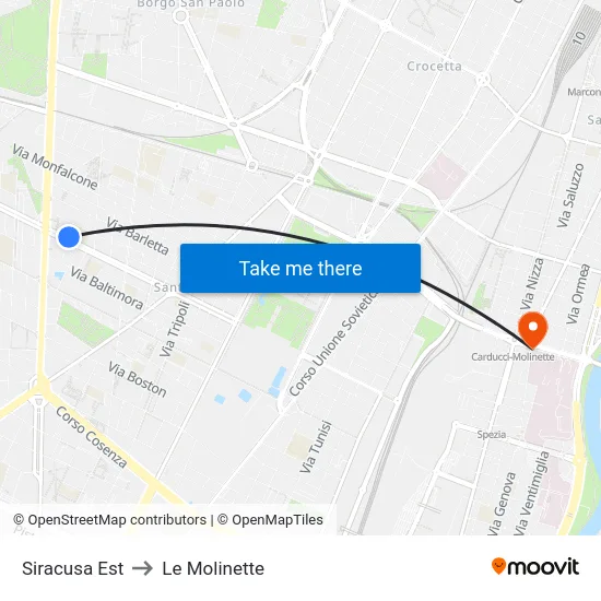 Siracusa Est to Le Molinette map