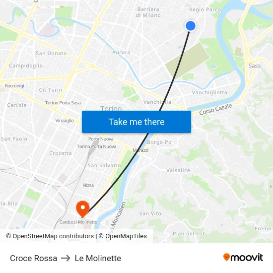 Croce Rossa to Le Molinette map