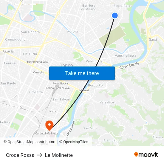 Croce Rossa to Le Molinette map