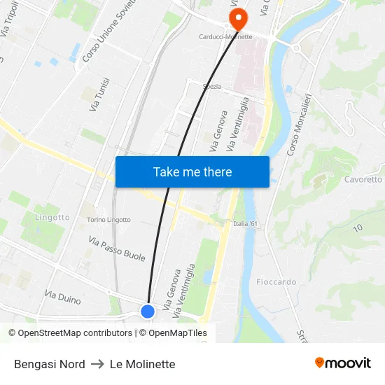 Bengasi North to Le Molinette map