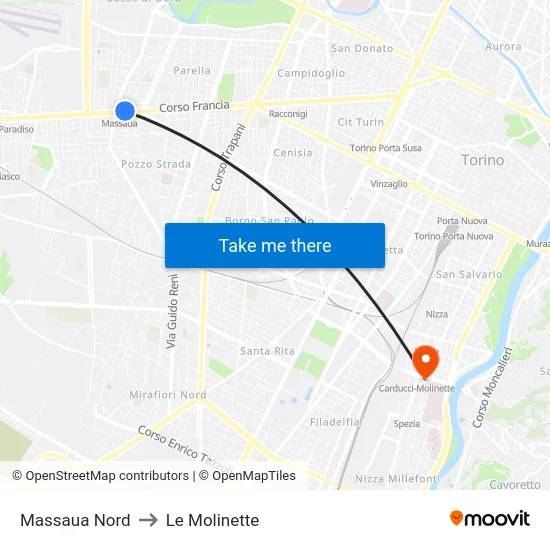 Massaua Nord to Le Molinette map