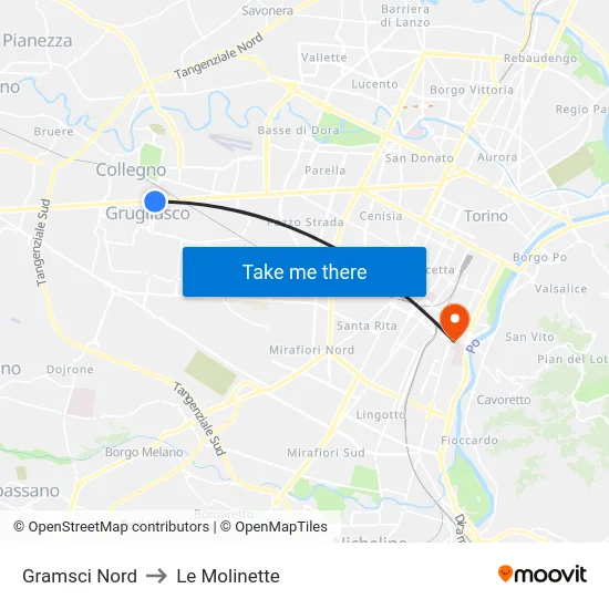 Gramsci North to Le Molinette map