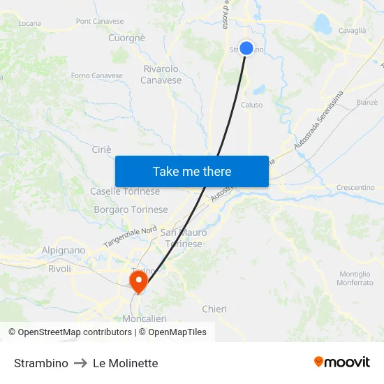 Strambino to Le Molinette map